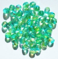 50 6mm Faceted Tri Tone Crystal, Lime, & Turquoise AB Beads